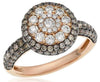 1.42CT WHITE & CHOCOLATE FANCY DIAMOND 18KT WHITE GOLD CLUSTER FLOWER HALO RING