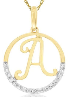 .02CT DIAMOND 14KT 2 TONE GOLD CLASSIC A INITIAL CIRCULAR FUN FLOATING PENDANT