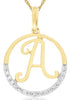.02CT DIAMOND 14KT 2 TONE GOLD CLASSIC A INITIAL CIRCULAR FUN FLOATING PENDANT