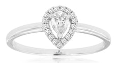 .10CT DIAMOND 14KT WHITE GOLD 3D PEAR SHAPE & ROUND CLASSIC HALO ENGAGEMENT RING