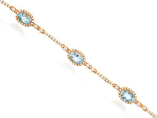 3.90CT DIAMOND & AAA AQUAMARINE 14KT ROSE GOLD 3D OVAL & ROUND TENNIS BRACELET