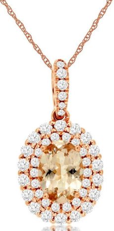 1.05CT DIAMOND & AAA MORGANITE 14KT ROSE GOLD OVAL & ROUND HALO FLOATING PENDANT