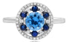 1.61CT DIAMOND & AAA SAPPHIRE & BLUE TOPAZ 14KT WHITE GOLD 3D ROUND FLOWER RING