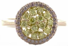 1.0CT PINK & FANCY YELLOW DIAMOND 18K YELLOW & ROSE GOLD ROUND HALO CLUSTER RING