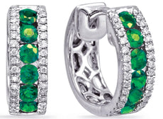 ESTATE .88CT DIAMOND & AAA EMERALD 14KT WHITE GOLD 3 ROW CLASSIC HUGGIE EARRINGS