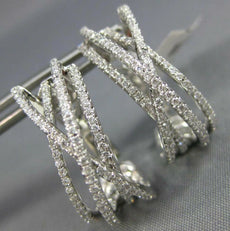 ESTATE WIDE .73CT DIAMOND 18K WHITE GOLD 3D CRISS CROSS CLIP ON HANGING EARRINGS