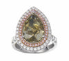 EXTRA LARGE 5.82CT WHITE PINK & GREEN DIAMOND 18KT GOLD 3D PEAR SHAPE HALO RING