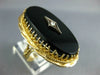 ANTIQUE LARGE .04CT OLD MINE DIAMOND & AAA ONYX 14KT 2 TONE GOLD OVAL RING #2749