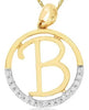 .02CT DIAMOND 14KT 2 TONE GOLD CLASSIC B INITIAL CIRCULAR FUN FLOATING PENDANT