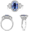 LARGE 3.71CT DIAMOND & AAA SAPPHIRE PLATINUM OVAL & ROUND HALO ENGAGEMENT RING