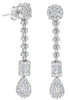 LARGE 1.76CT DIAMOND 14KT WHITE GOLD ROUND & BAGUETTE 2 ROW BY THE YARD EARRINGS