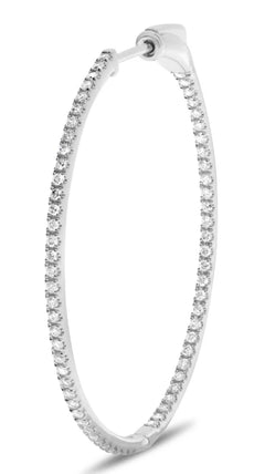 ESTATE .50CT DIAMOND 14KT WHITE GOLD 3D CLASSIC INSIDE OUT HOOP HANGING EARRINGS