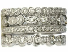 ESTATE LARGE 1.65CT DIAMOND 18KT WHITE GOLD FILIGREE MULTI BAND STACKABLE RING