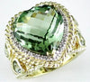 LARGE 13.14CT DIAMOND & AAA GREEN AMETHYST 14KT YELLOW GOLD 3D HEART SHAPE RING