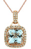 1.99CT DIAMOND & AAA AQUAMARINE 14KT ROSE GOLD 3D CUSHION & ROUND SQUARE PENDANT