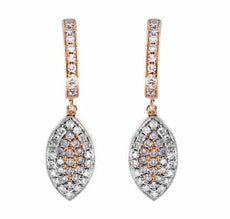 .69CT WHITE & PINK DIAMOND 18K WHITE & ROSE GOLD MARQUISE SHAPE HANGING EARRINGS