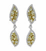 LARGE 3.5CT WHITE & FANCY YELLOW DIAMOND 18K TWO TONE GOLD LEAF HANGING EARRINGS
