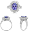 LARGE 4.13CT DIAMOND & AAA TANZANITE 14KT WHITE GOLD DOUBLE HALO ENGAGEMENT RING