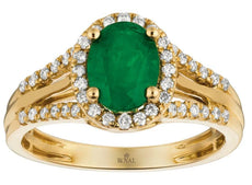 1.4CT DIAMOND & AAA EMERALD 14K YELLOW GOLD 3D OVAL & ROUND HALO ENGAGEMENT RING