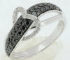 ESTATE .59CT WHITE & BLACK DIAMOND 14K WHITE GOLD 3D CRISS CROSS HEART LOVE RING
