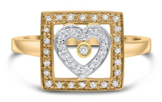 ESTATE .16CT DIAMOND 14KT 2 TONE GOLD 3D OPEN HEART SOLITAIRE SQUARE LOVE RING