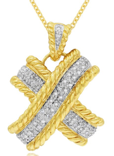 .27CT DIAMOND 14KT YELLOW GOLD 3D FILIGREE CRISS CROSS X LOVE FLOATING PENDANT