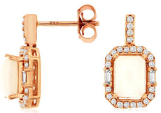 1.76CT DIAMOND & AAA OPAL 14K ROSE GOLD ROUND & BAGUETTE SQUARE OCTAGON EARRINGS