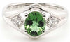 1.11CT DIAMOND & AAA TSAVORITE 18KT WHITE GOLD 3D OVAL & ROUND 3 STONE LOVE RING