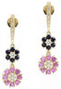 1.25CT DIAMOND & AAA PINK & BLUE SAPPHIRE 14K YELLOW GOLD 3D FLOWER FUN EARRINGS