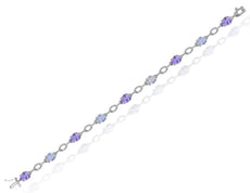5.50CT DIAMOND & AAA PINK & GREEN AMETHYST 14KT WHITE GOLD LINK TENNIS BRACELET