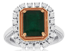 2.25CT DIAMOND & AAA EMERALD 14KT WHITE & ROSE GOLD EMERALD CUT ENGAGEMENT RING