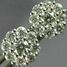 ESTATE .80CT DIAMOND 18KT WHITE GOLD 3D 7MM CLASSIC CLUSTER FLOWER STUD EARRINGS