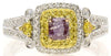 .74CT WHITE PINK & FANCY YELLOW DIAMOND 18K WHITE ROSE GOLD HALO ENGAGEMENT RING