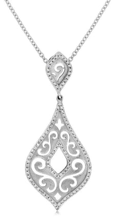 .36CT DIAMOND 14KT WHITE GOLD 3D OPEN FILIGREE TEAR DROP LOVE FLOATING PENDANT