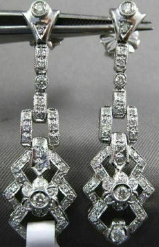 ESTATE LONG 1.13CT DIAMOND 14KT WHITE GOLD OPEN FILIGREE FLOWER HANGING EARRINGS