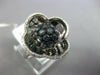 LARGE 1.25CT WHITE & BLUE DIAMOND 14KT WHITE GOLD 4 LEAF CLOVER FLOWER LOVE RING