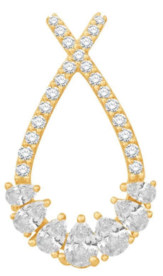 .39CT DIAMOND 14K YELLOW GOLD ROUND & PEAR SHAPE TEAR DROP LOVE FLOATING PENDANT