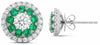 ESTATE .86CT DIAMOND & AAA EMERALD 14KT WHITE GOLD 3D ROUND FLOWER STUD EARRINGS