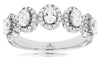 ESTATE 1CT DIAMOND 14KT WHITE GOLD 3D OVAL & ROUND 5 STONE HALO ANNIVERSARY RING