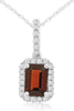 1.23CT DIAMOND & AAA GARNET 14K WHITE GOLD 3D EMERALD CUT & ROUND SQUARE PENDANT
