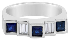 .71CT DIAMOND & AAA SAPPHIRE 14KT WHITE GOLD BAGUETTE & PRINCESS BEZEL FUN RING