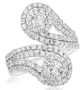 LARGE 2.04CT DIAMOND 14K WHITE GOLD SOLITAIRE DOUBLE HALO CRISS CROSS SNAKE RING