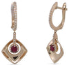 .49CT DIAMOND & AAA RUBY 14K YELLOW GOLD FLOWER GEOMETRICAL FUN HANGING EARRINGS