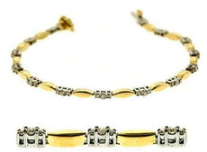 .98CT DIAMOND 14KT 2 TONE GOLD 3D 3 STONE PAST PRESENT FUTURE TENNIS BRACELET