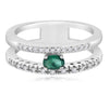 ESTATE .36CT DIAMOND & AAA EMERALD 14KT WHITE GOLD OVAL & ROUND DOUBLE BAND RING