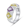ESTATE 1.21CT DIAMOND & AAA MULTI COLOR SAPPHIRE 14K WHITE GOLD GEOMETRICAL RING