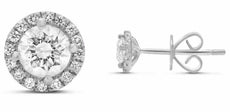 ESTATE .57CT DIAMOND 18KT WHITE GOLD 3D ROUND HALO MARTINI STUD LOVE EARRINGS