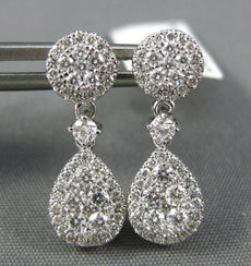 ESTATE .76CT DIAMOND 18KT WHITE GOLD 3D CLUSTER TEAR DROP ROUND HANGING EARRINGS