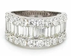 LARGE 2.82CT DIAMOND 18K WHITE GOLD 3D ROUND & BAGUETTE WEDDING ANNIVERSARY RING