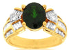 ESTATE LARGE 3.6CT DIAMOND & AAA GREEN GARNET 14KT YELLOW GOLD ENGAGEMENT RING